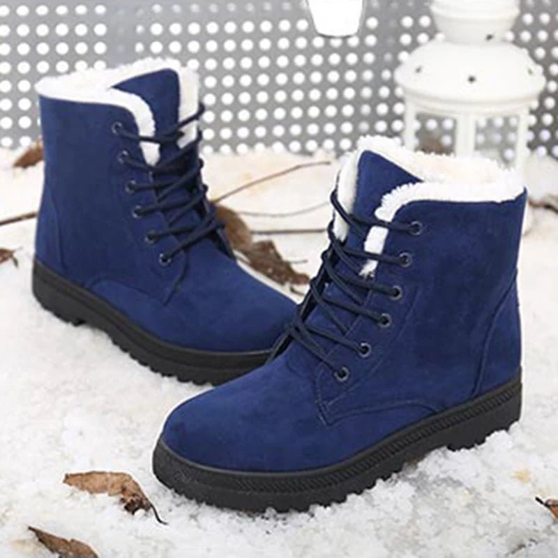 Bottes de neige plates en peluche pour femmes - Mode hiver - Zone shopping