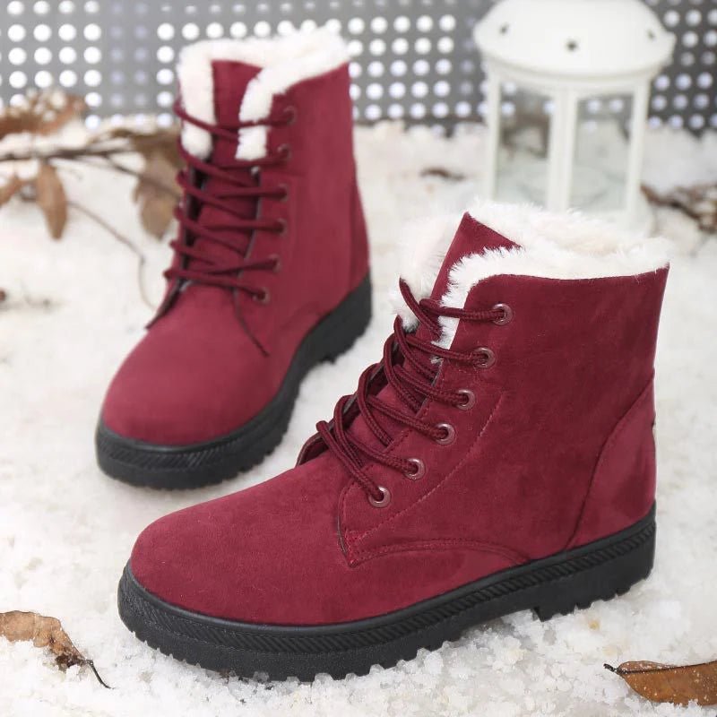 Bottes de neige plates en peluche pour femmes - Mode hiver - Zone shopping