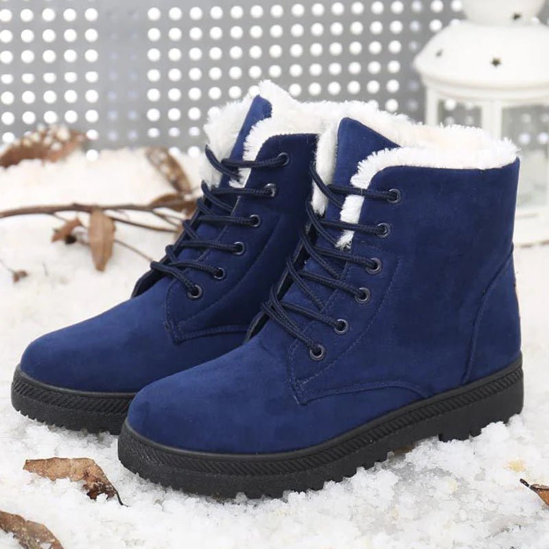 Bottes de neige plates en peluche pour femmes - Mode hiver - Zone shopping