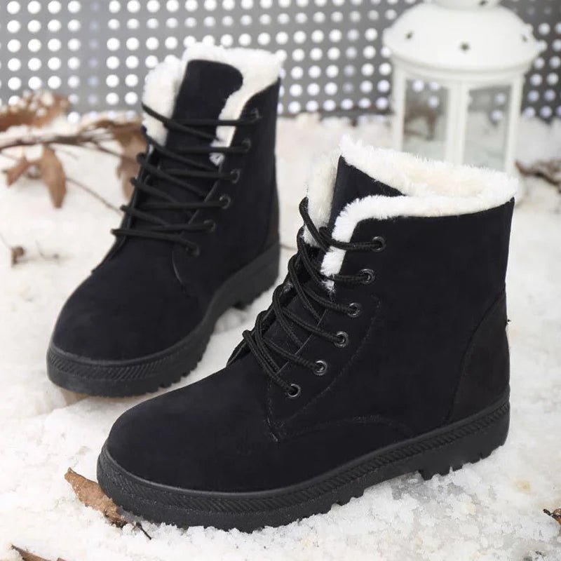 Bottes de neige plates en peluche pour femmes - Mode hiver - Zone shopping