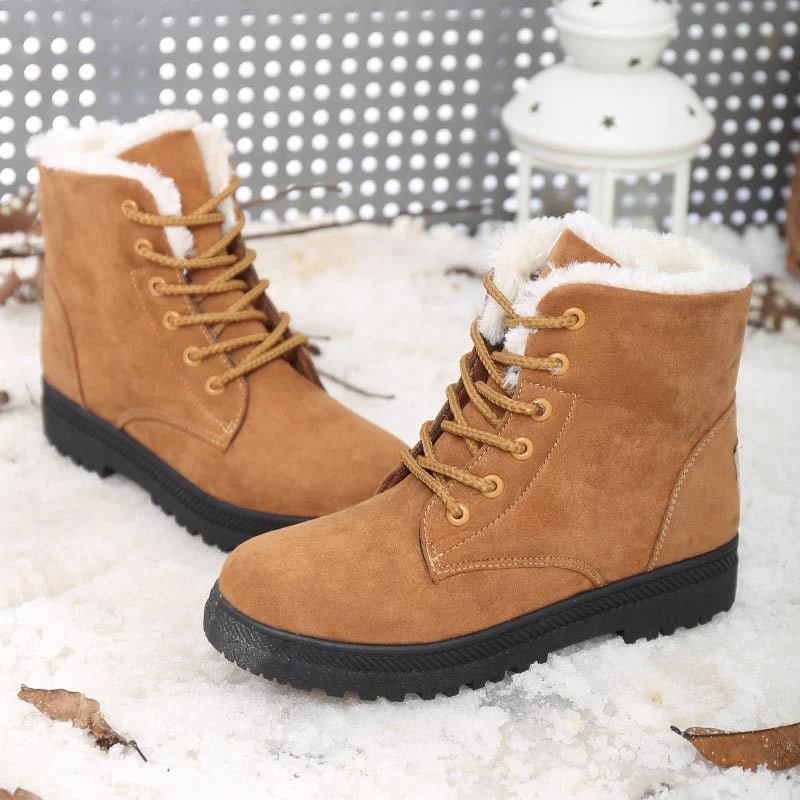 Bottes de neige plates en peluche pour femmes - Mode hiver - Zone shopping