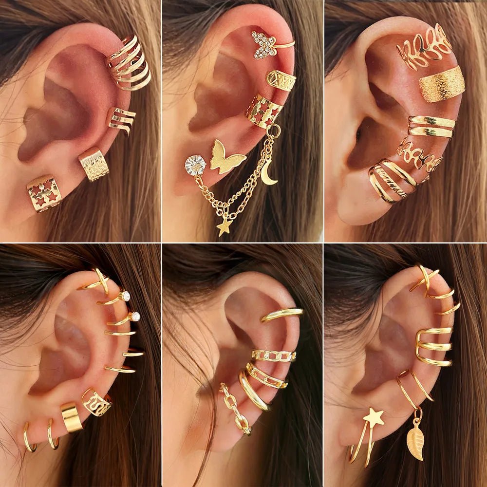 Boucles d'oreilles à Clips pour femmes, ensemble de Clips d'oreille Non perforants, simples et créatifs, couleur or argent, bijoux tendance - Zone shopping