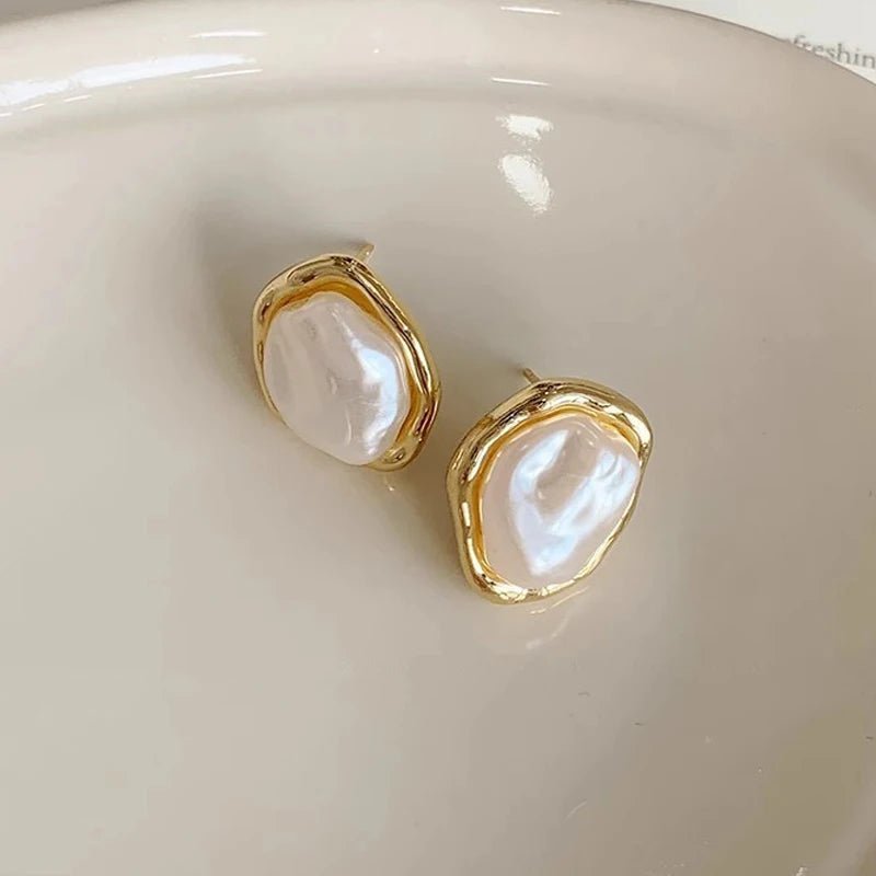 Boucles d'oreilles ovales dorées, perles, mode coréenne, géométrie - Zone shopping