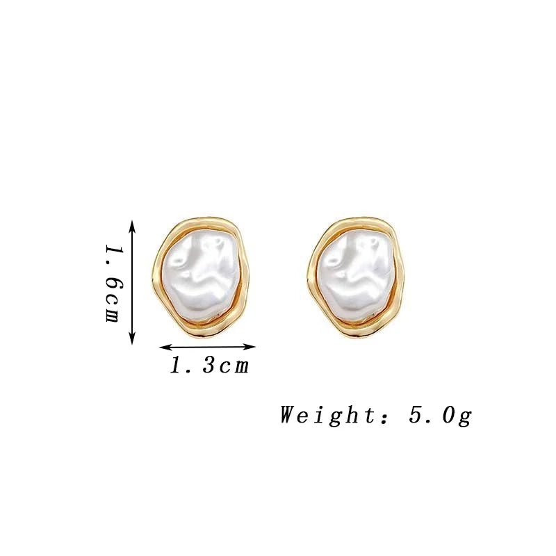 Boucles d'oreilles ovales dorées, perles, mode coréenne, géométrie - Zone shopping