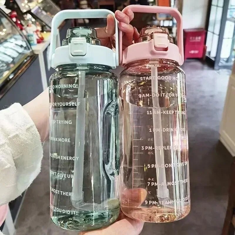 Bouteille d'Eau 2L avec Paille et Marqueur pour Sport et Fitness - Zone shopping