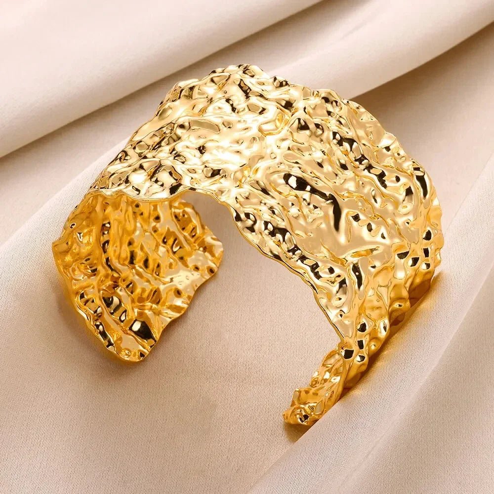 Bracelet or classique froissé pour femmes - Manchette en acier inoxydable - Zone shopping