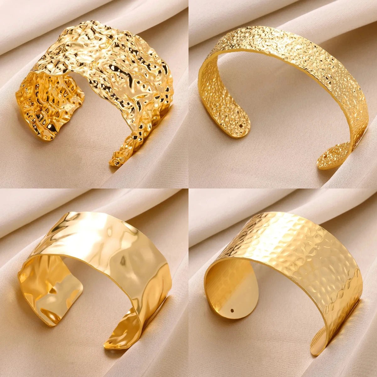 Bracelet or classique froissé pour femmes - Manchette en acier inoxydable - Zone shopping