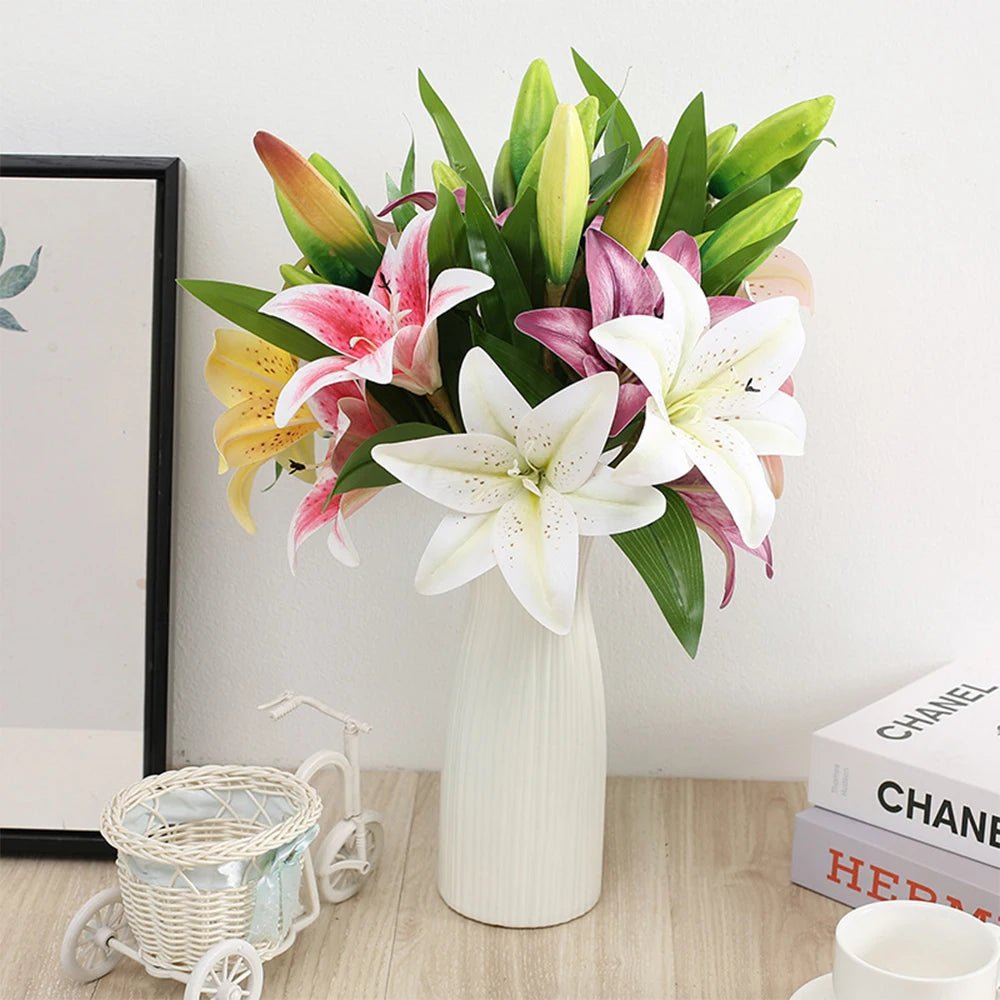 Branche de lys 3D blanche - Fleurs artificielles pour mariage & déco - Zone shopping