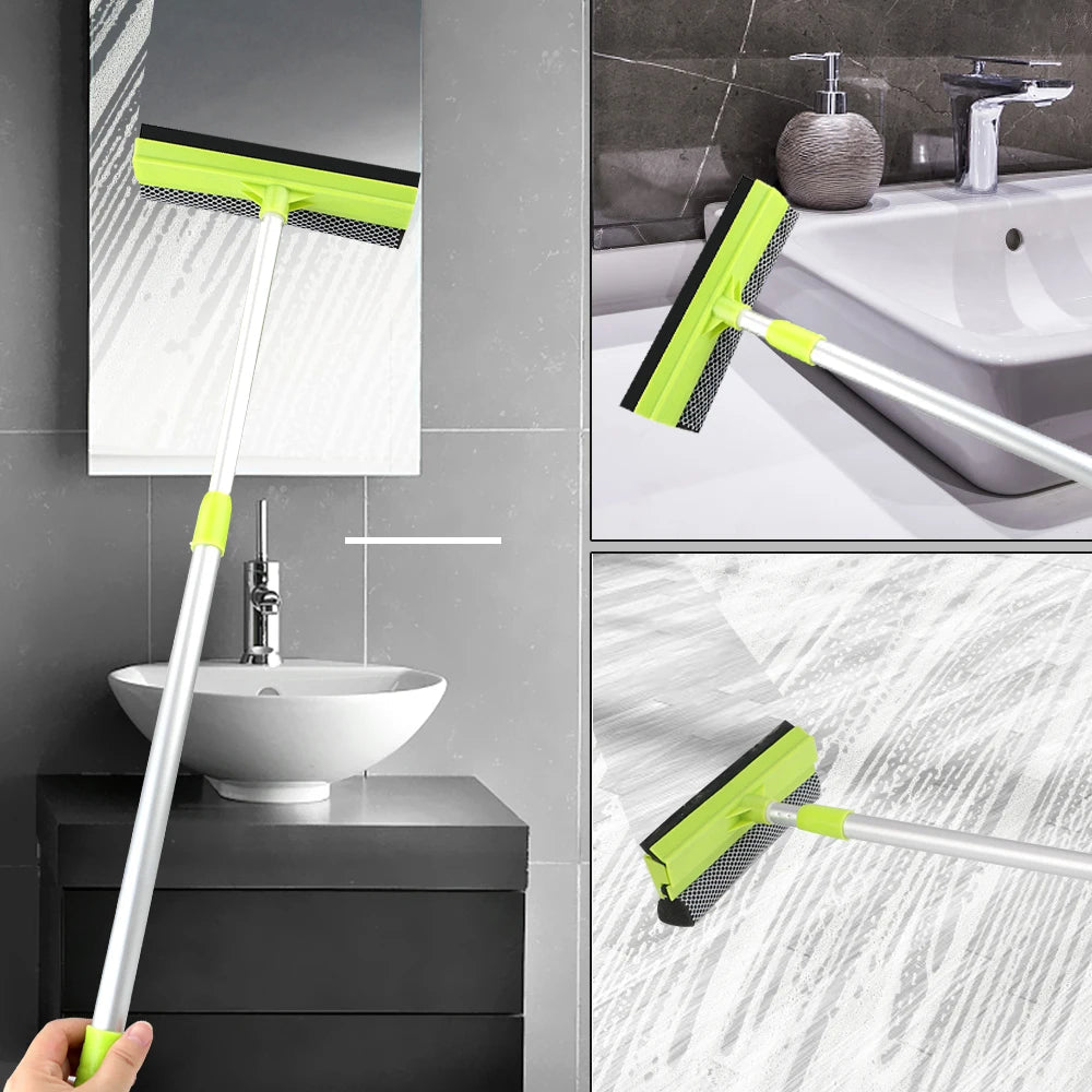 Brosse de nettoyage de vitres 2 en 1, outils de nettoyage domestique, essuie - glace, nettoyeur de vitres, tige télescopique, raclette, éponge réglable - Zone shopping