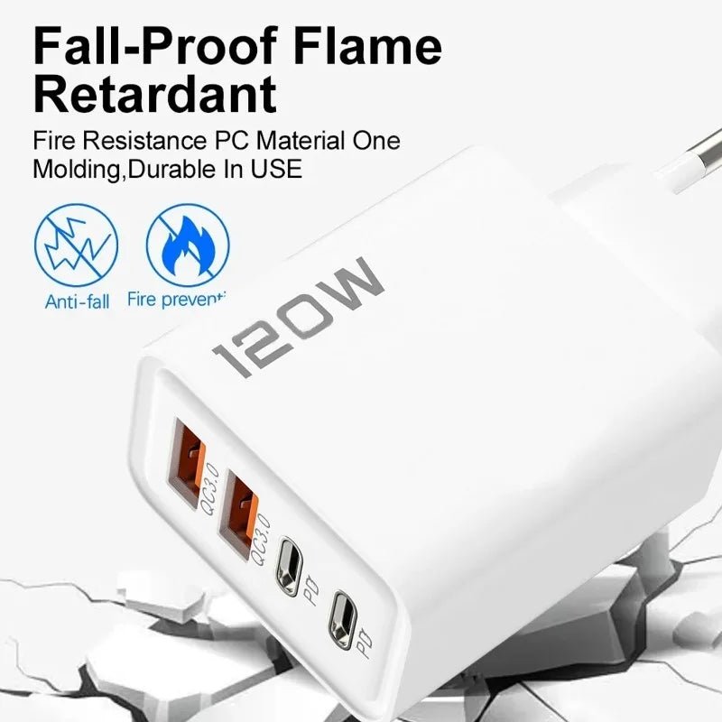 Chargeur PD 120W 4 Ports USB C - Charge rapide pour Samsung, iPhone, Xiaomi, Huawei - Zone shopping