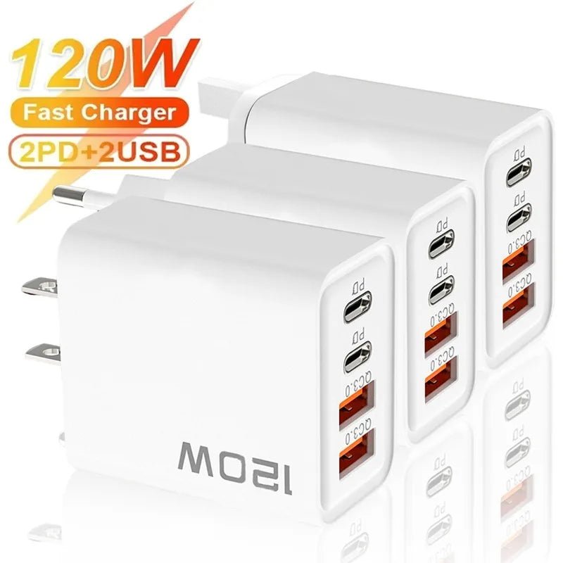 Chargeur PD 120W 4 Ports USB C - Charge rapide pour Samsung, iPhone, Xiaomi, Huawei - Zone shopping
