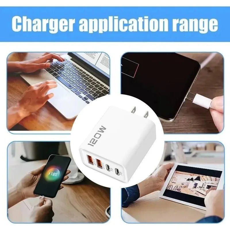 Chargeur PD 120W 4 Ports USB C - Charge rapide pour Samsung, iPhone, Xiaomi, Huawei - Zone shopping