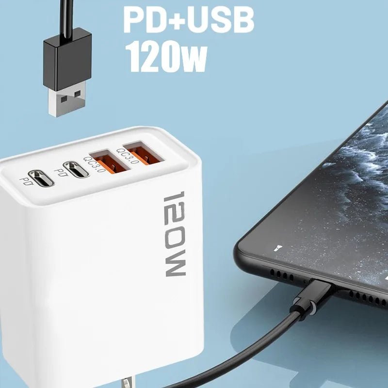 Chargeur PD 120W 4 Ports USB C - Charge rapide pour Samsung, iPhone, Xiaomi, Huawei - Zone shopping