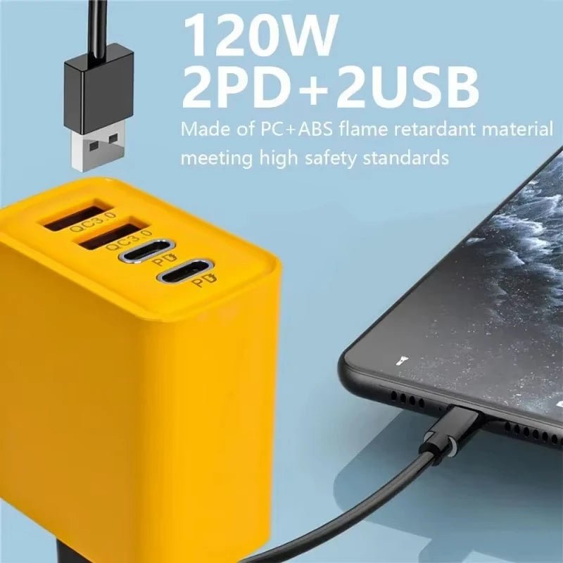 Chargeur rapide USB C 120W, 4 ports EU/US, pour Xiaomi, iPhone 16 - Zone shopping