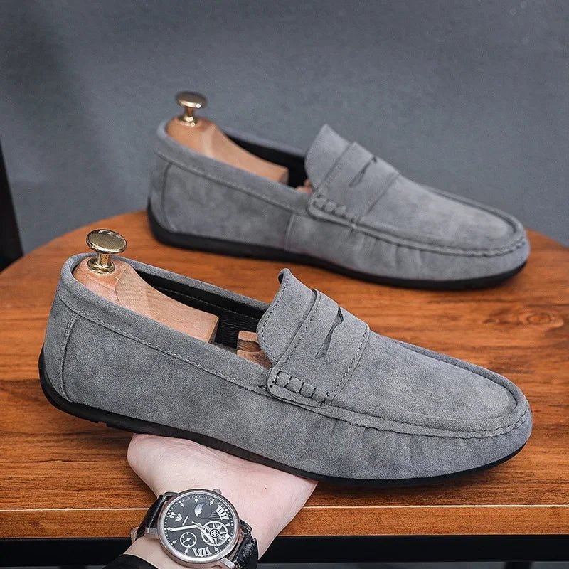 Chaussures de haricot décontractées à la mode pour hommes, semelle extérieure en caoutchouc respirante, légères, esprit social, vêtements en petit groupe, chaussures en cuir à degrés - Zone shopping