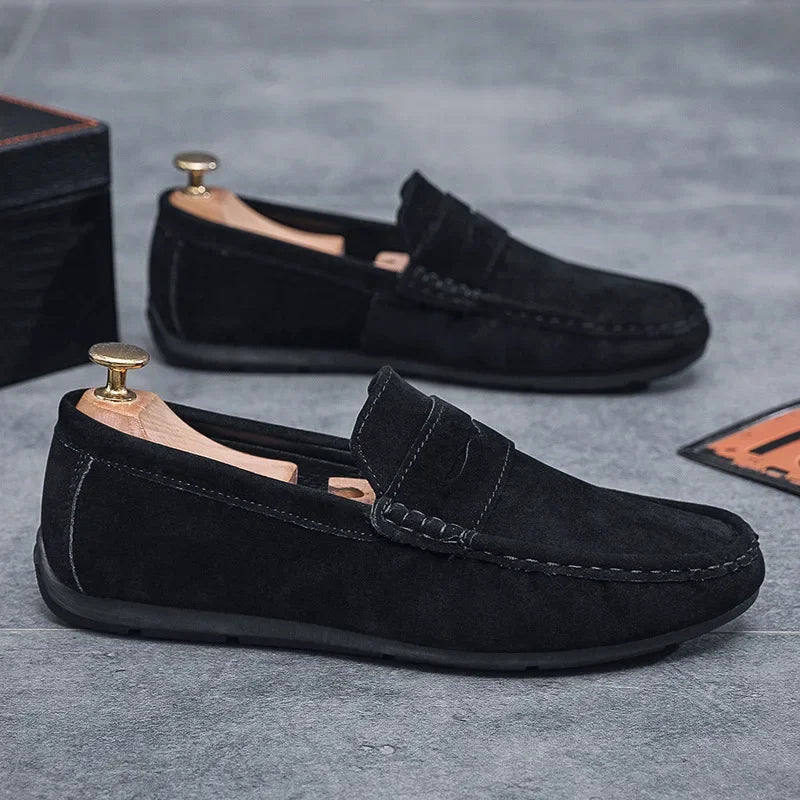Chaussures de haricot décontractées à la mode pour hommes, semelle extérieure en caoutchouc respirante, légères, esprit social, vêtements en petit groupe, chaussures en cuir à degrés - Zone shopping