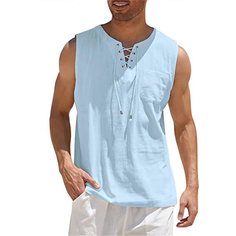 Chemise sans manches homme, col V rétro, style décontracté mode - Zone shopping
