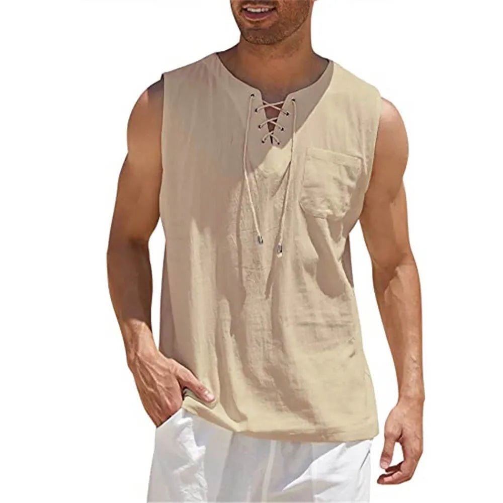 Chemise sans manches homme, col V rétro, style décontracté mode - Zone shopping