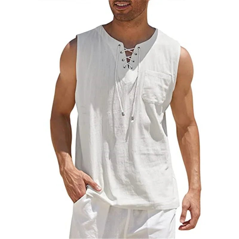 Chemise sans manches homme, col V rétro, style décontracté mode - Zone shopping