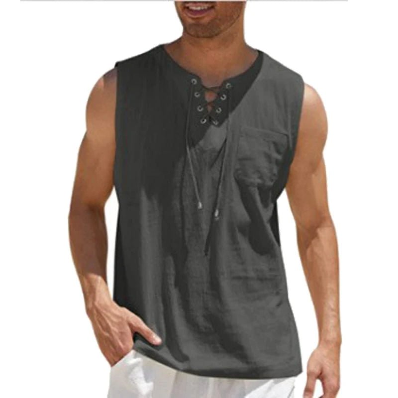 Chemise sans manches homme, col V rétro, style décontracté mode - Zone shopping