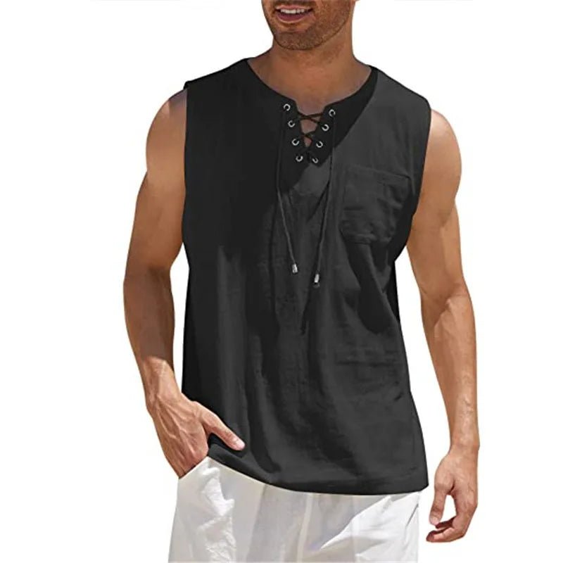 Chemise sans manches homme, col V rétro, style décontracté mode - Zone shopping
