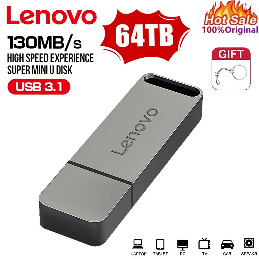 Clé USB 3.0 Lenovo métal 64 To, transfert rapide, étanche, style mécanique - Zone shopping