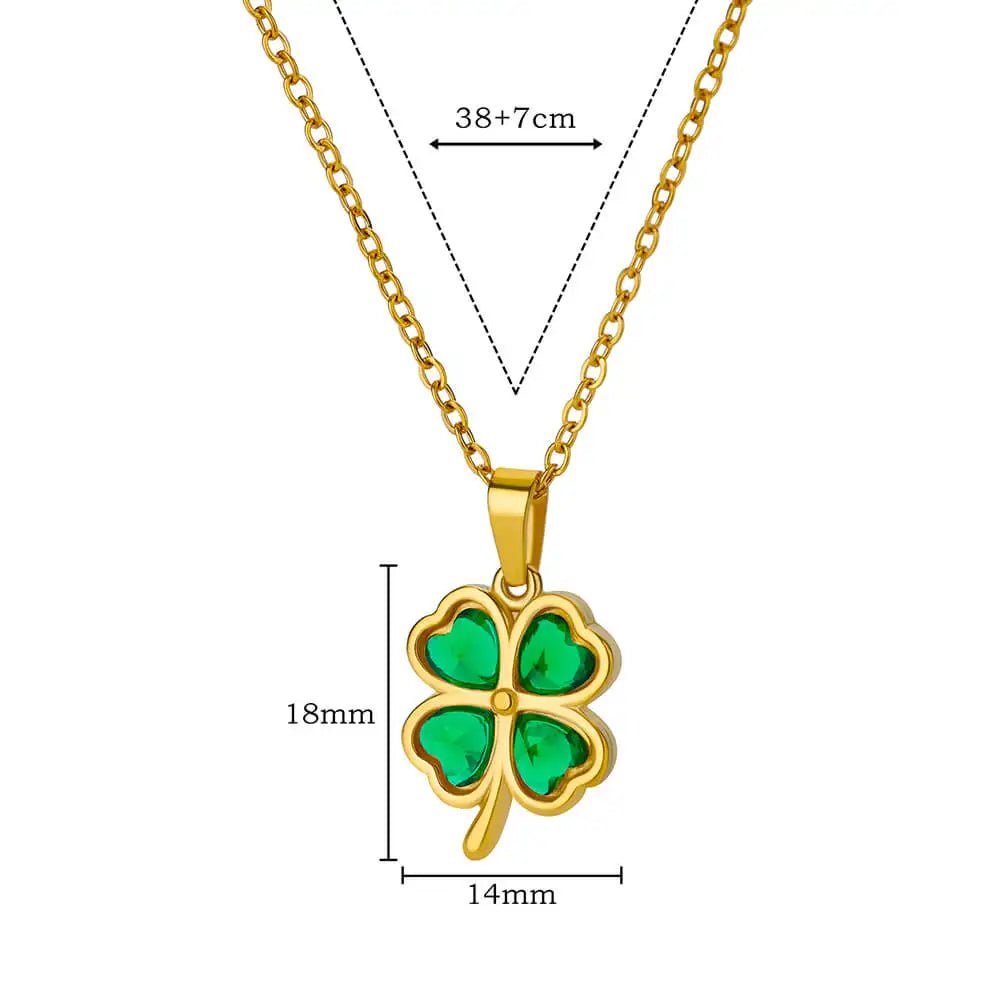 Colliers en acier inoxydable trèfle à quatre feuilles pour femmes, Zircon vert, couleur or, bijoux de qualité, pendentif, cadeau, livraison gratuite - Zone shopping