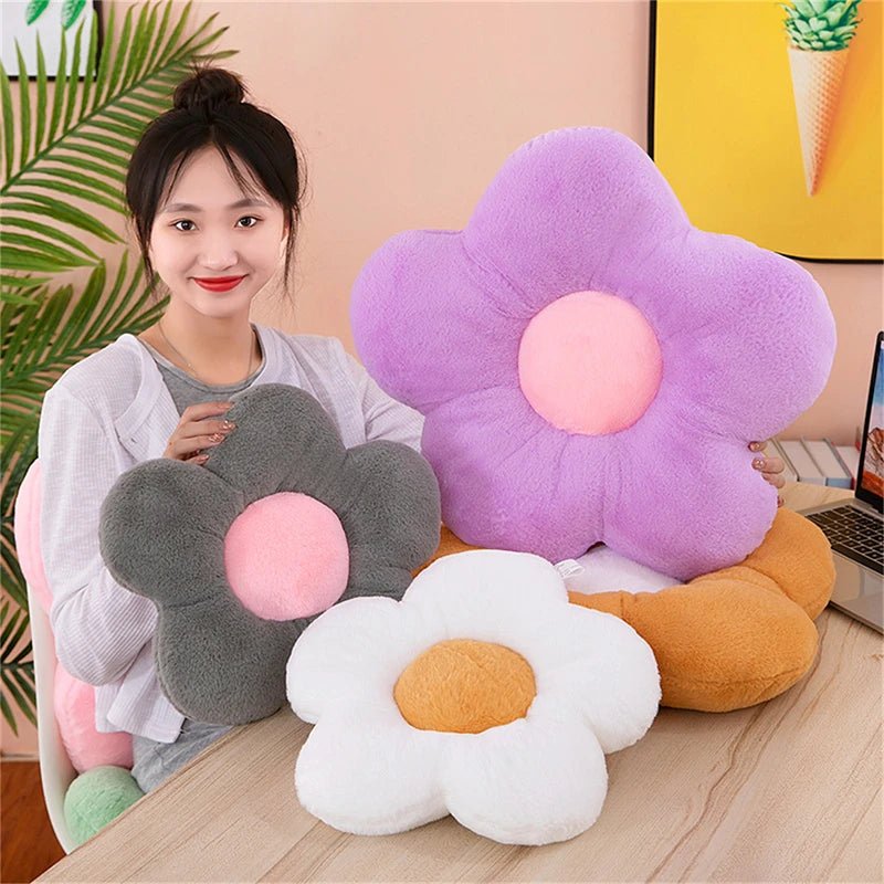 Coussin de fleur à cinq pétales en peluche, décor de chambre Girly, oreiller tournesol, baie vitrée, réglage de fleur rose pour chambre d'enfants, oreiller de siège - Zone shopping