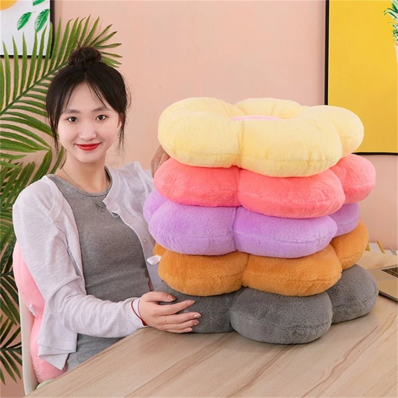 Coussin de fleur à cinq pétales en peluche, décor de chambre Girly, oreiller tournesol, baie vitrée, réglage de fleur rose pour chambre d'enfants, oreiller de siège - Zone shopping
