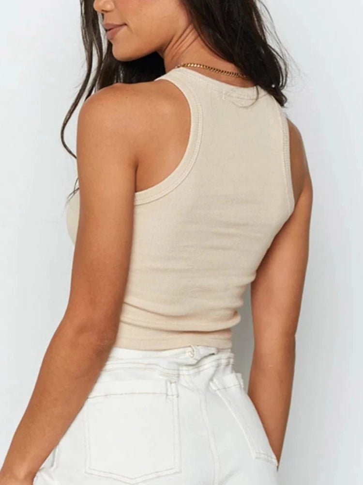 Débardeur côtelé blanc pour femmes, gilet court de Fitness décontracté, couleurs acidulées, tricoté, épaules dénudées, Sexy, été, 2024 - Zone shopping