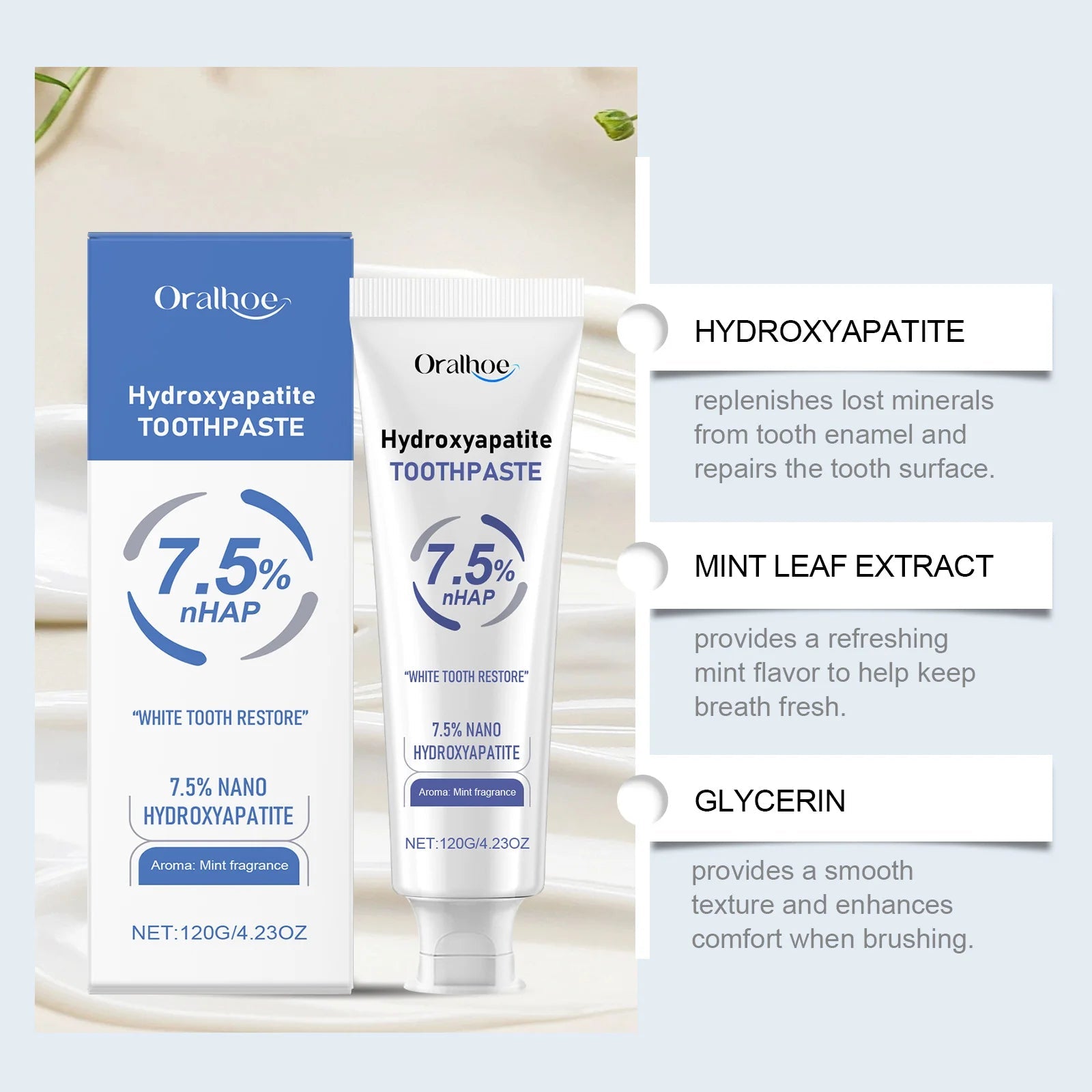 Dissolvant dentaire à l'hydroxyapatite, menthe, haleine fraîche - Zone shopping