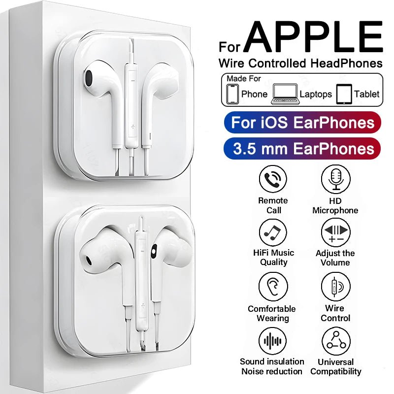 Écouteurs stéréo filaires 3.5mm pour iPad/iPhone 11 à 16 Pro Max - Zone shopping