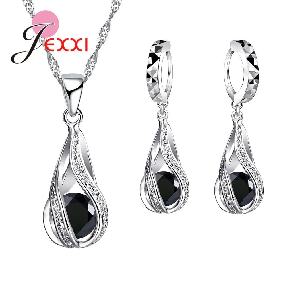 Ensemble de bijoux en argent 925 : pendentif spirale & boucles d'oreilles - Zone shopping