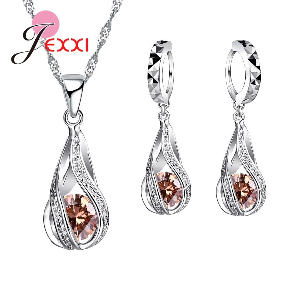 Ensemble de bijoux en argent 925 : pendentif spirale & boucles d'oreilles - Zone shopping