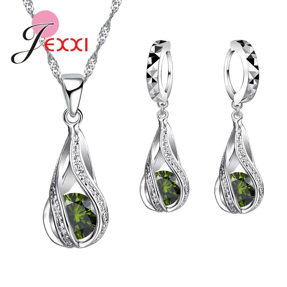 Ensemble de bijoux en argent 925 : pendentif spirale & boucles d'oreilles - Zone shopping
