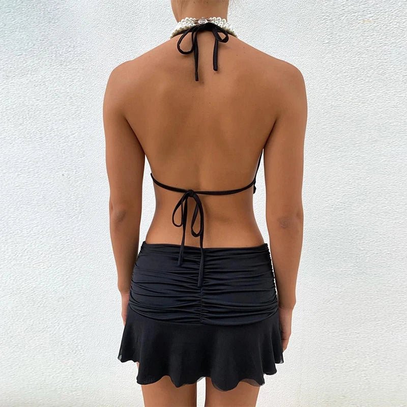 Ensemble jupe plissée et caraco femme Y2K, été 90s, ChimBeach - Zone shopping