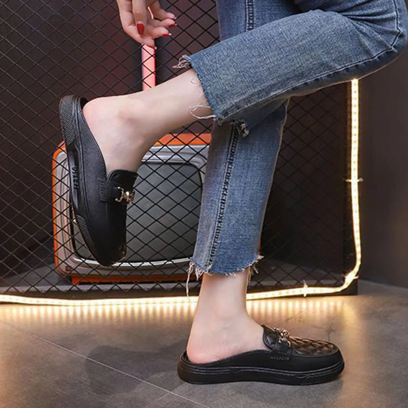 Été nouveau Style femmes fond souple anti - dérapant polyvalent vêtements chauds plage fond plat paresseux personne une étape décontracté demi pantoufles - Zone shopping
