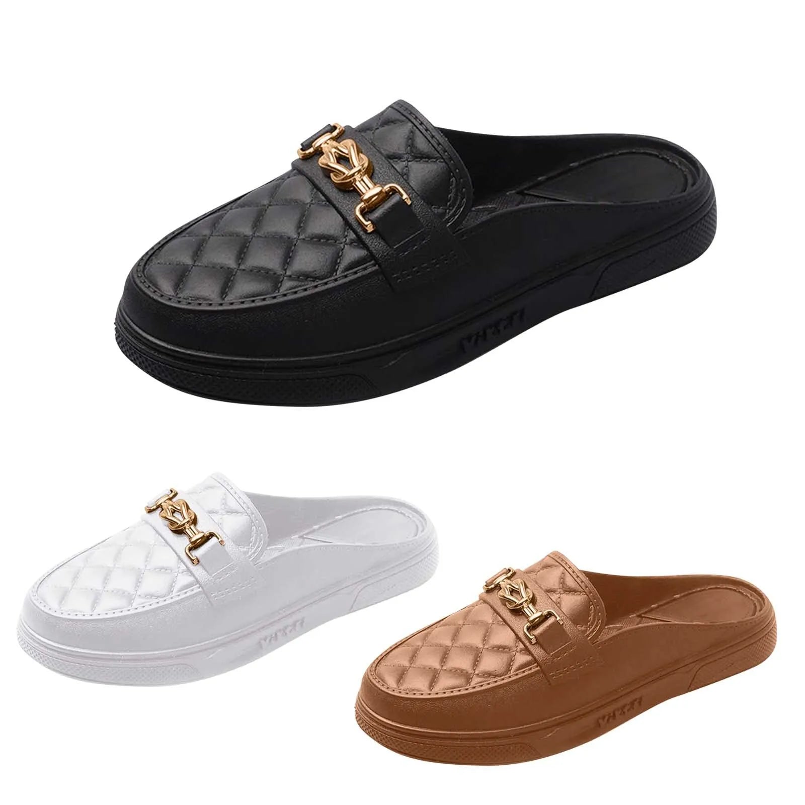 Été nouveau Style femmes fond souple anti - dérapant polyvalent vêtements chauds plage fond plat paresseux personne une étape décontracté demi pantoufles - Zone shopping