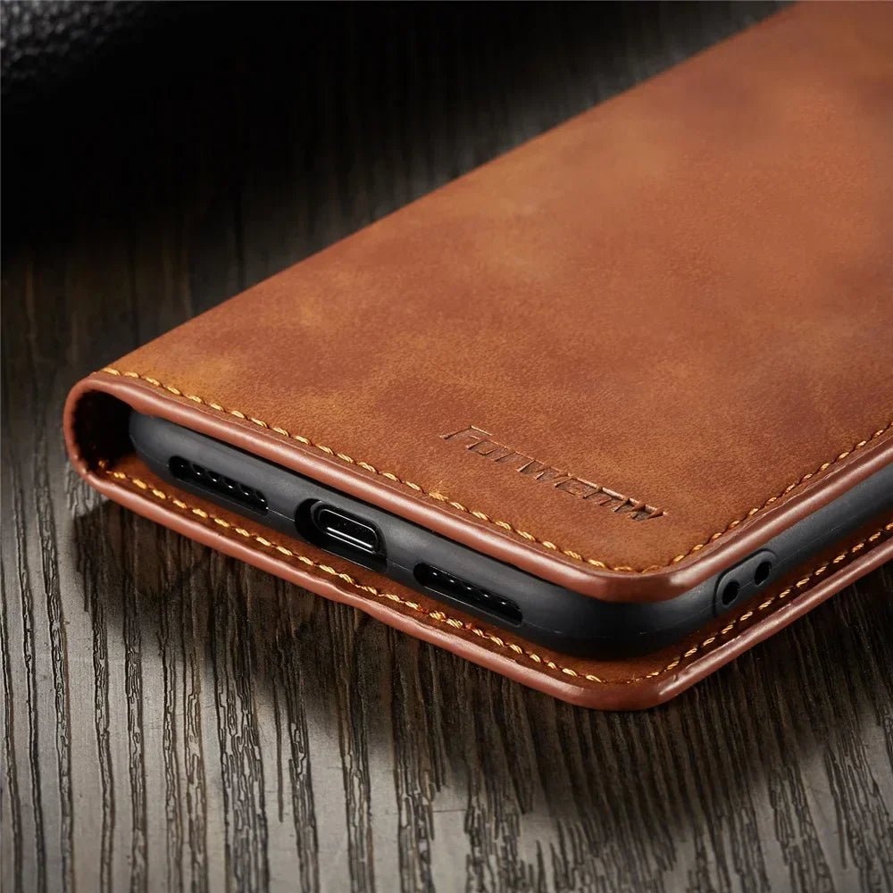 Étui portefeuille cuir suédé pour iPhone 6 à 16 Pro Max - Flip Cover - Zone shopping