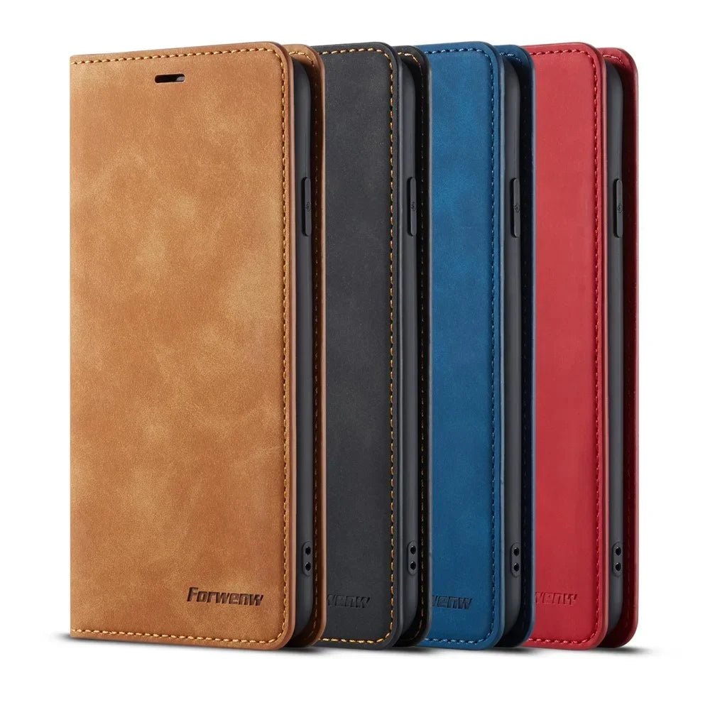 Étui portefeuille cuir suédé pour iPhone 6 à 16 Pro Max - Flip Cover - Zone shopping
