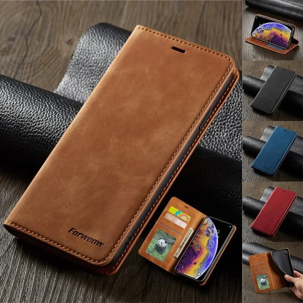 Étui portefeuille cuir suédé pour iPhone 6 à 16 Pro Max - Flip Cover - Zone shopping