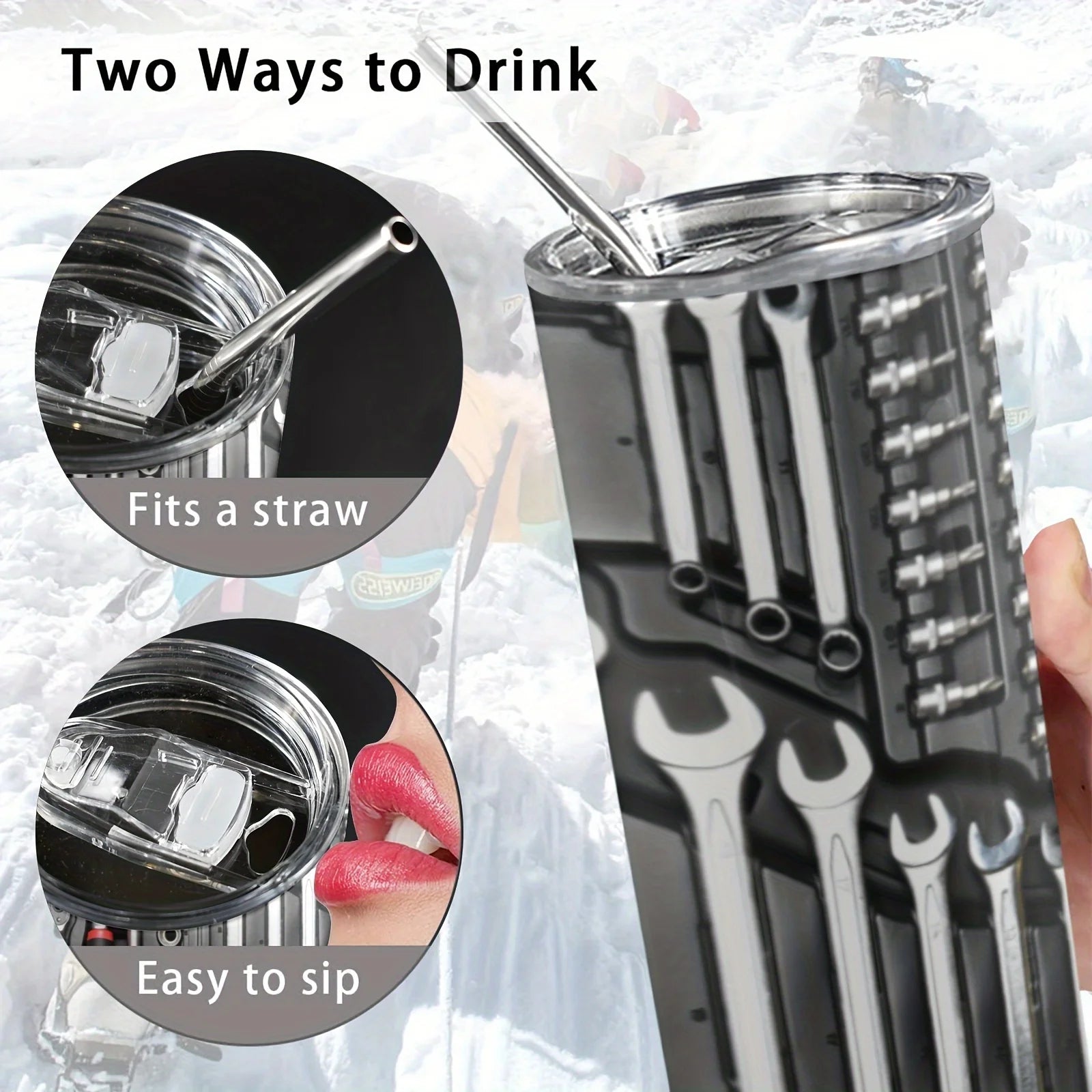 Gobelet inox 20oz avec couvercle et paille - Isolé, été/hiver - Zone shopping