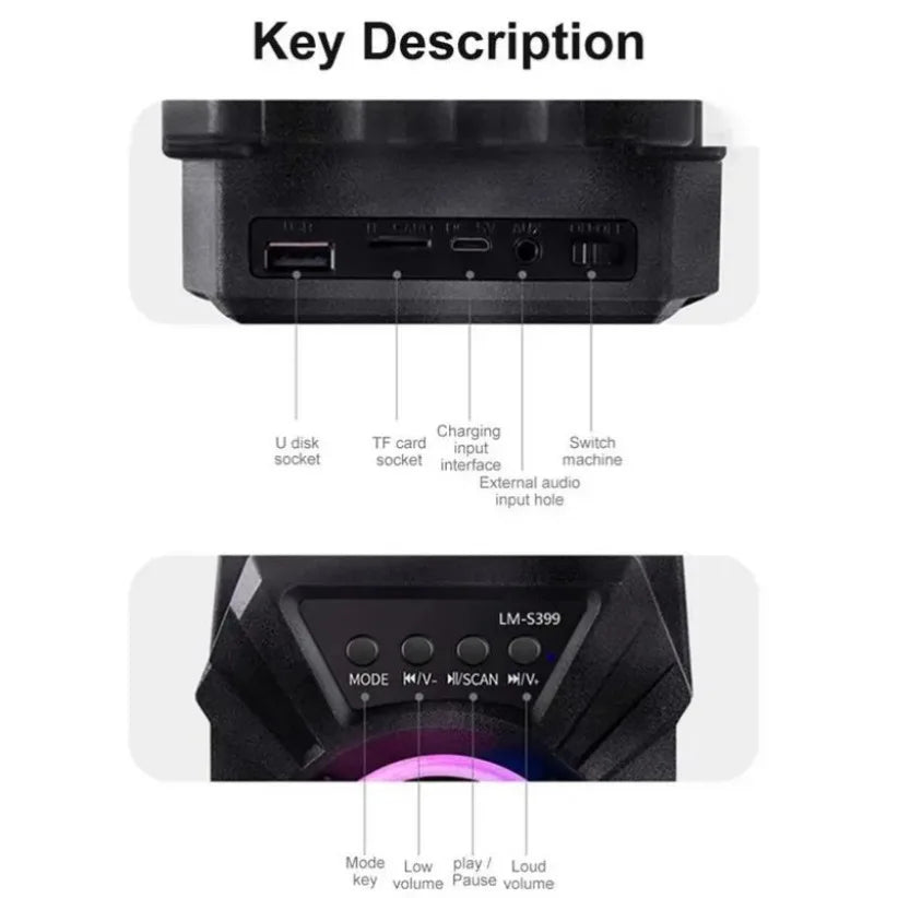 Haut - parleur Bluetooth 500mAh, portable, puissant, karaoké, basses - Zone shopping