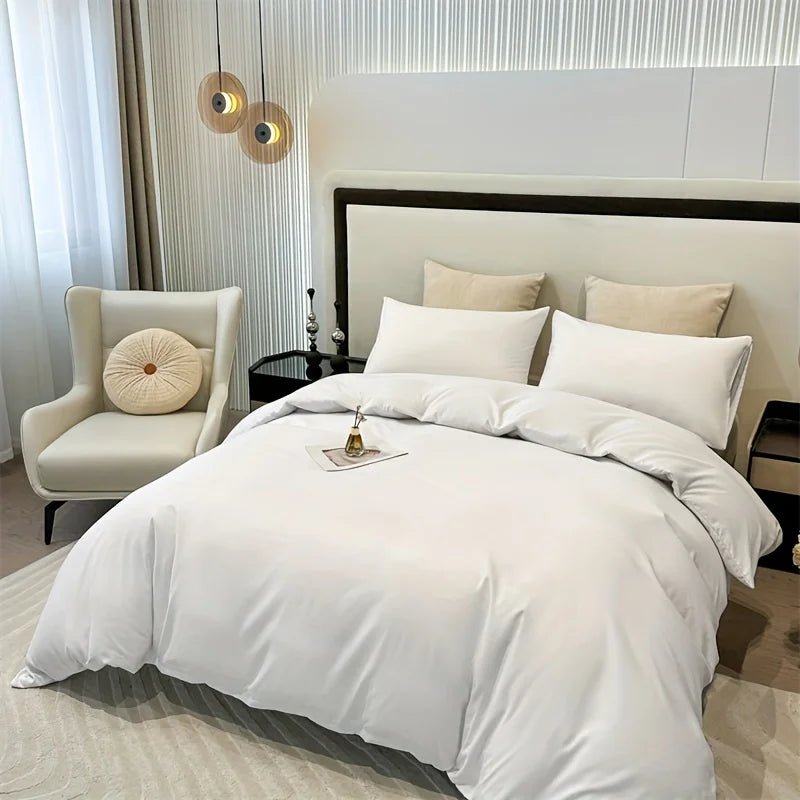 Housse de couette et taies monochromes en polyester - Literie 1 - 3 pièces - Zone shopping