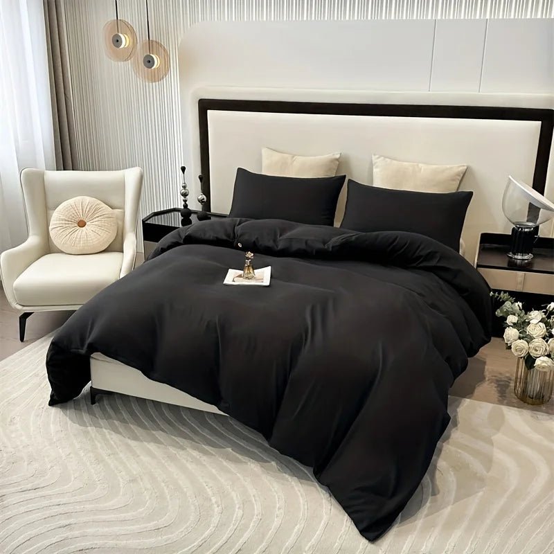 Housse de couette et taies monochromes en polyester - Literie 1 - 3 pièces - Zone shopping