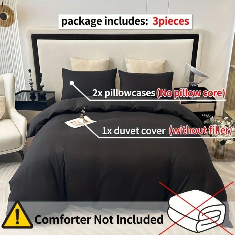 Housse de couette et taies monochromes en polyester - Literie 1 - 3 pièces - Zone shopping