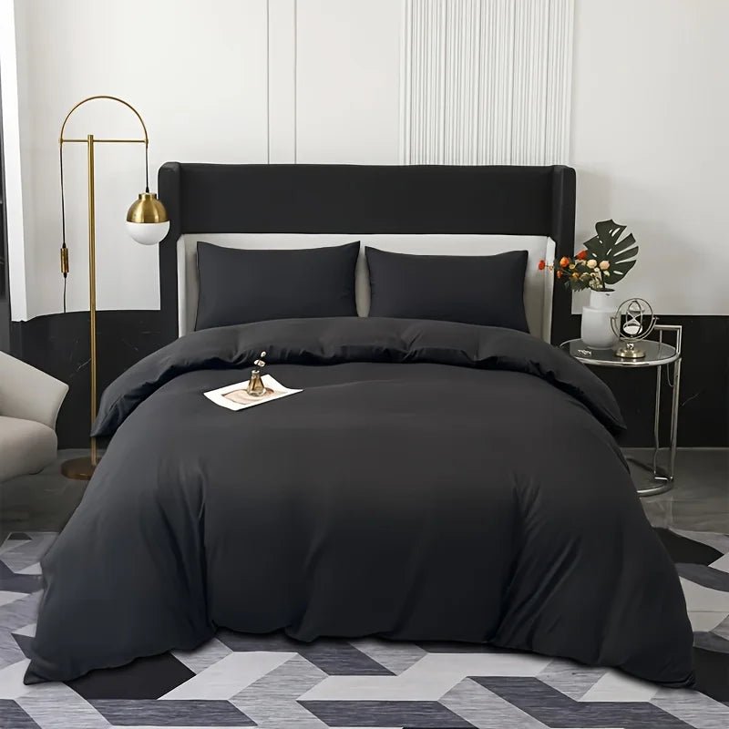 Housse de couette et taies monochromes en polyester - Literie 1 - 3 pièces - Zone shopping