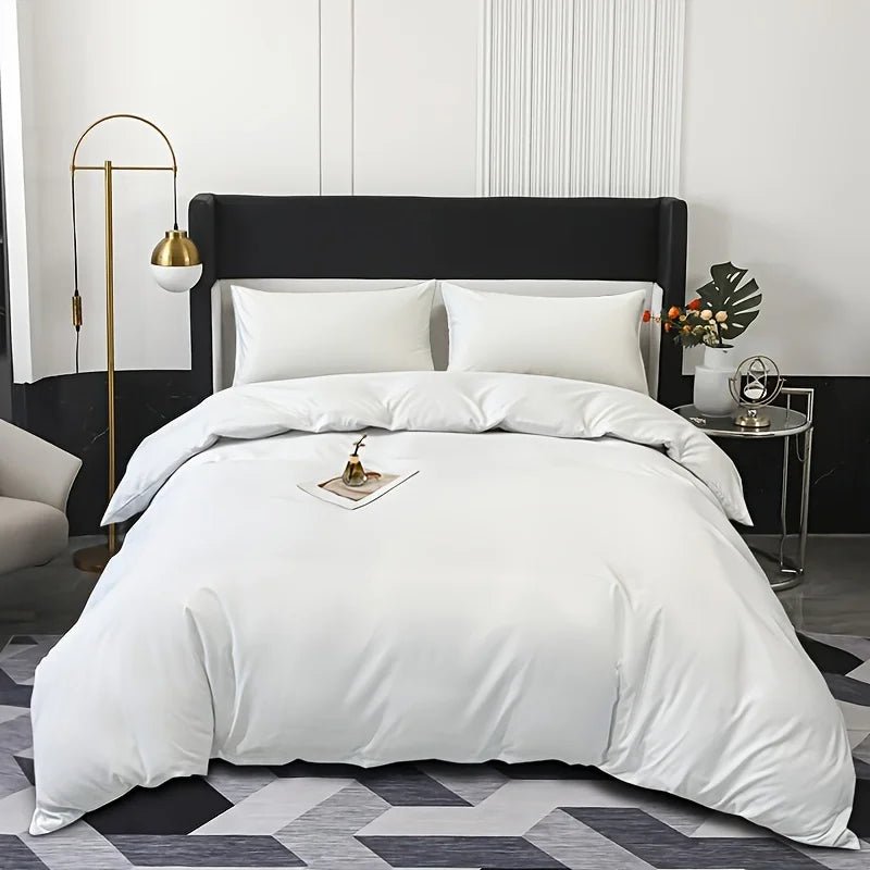 Housse de couette et taies monochromes en polyester - Literie 1 - 3 pièces - Zone shopping