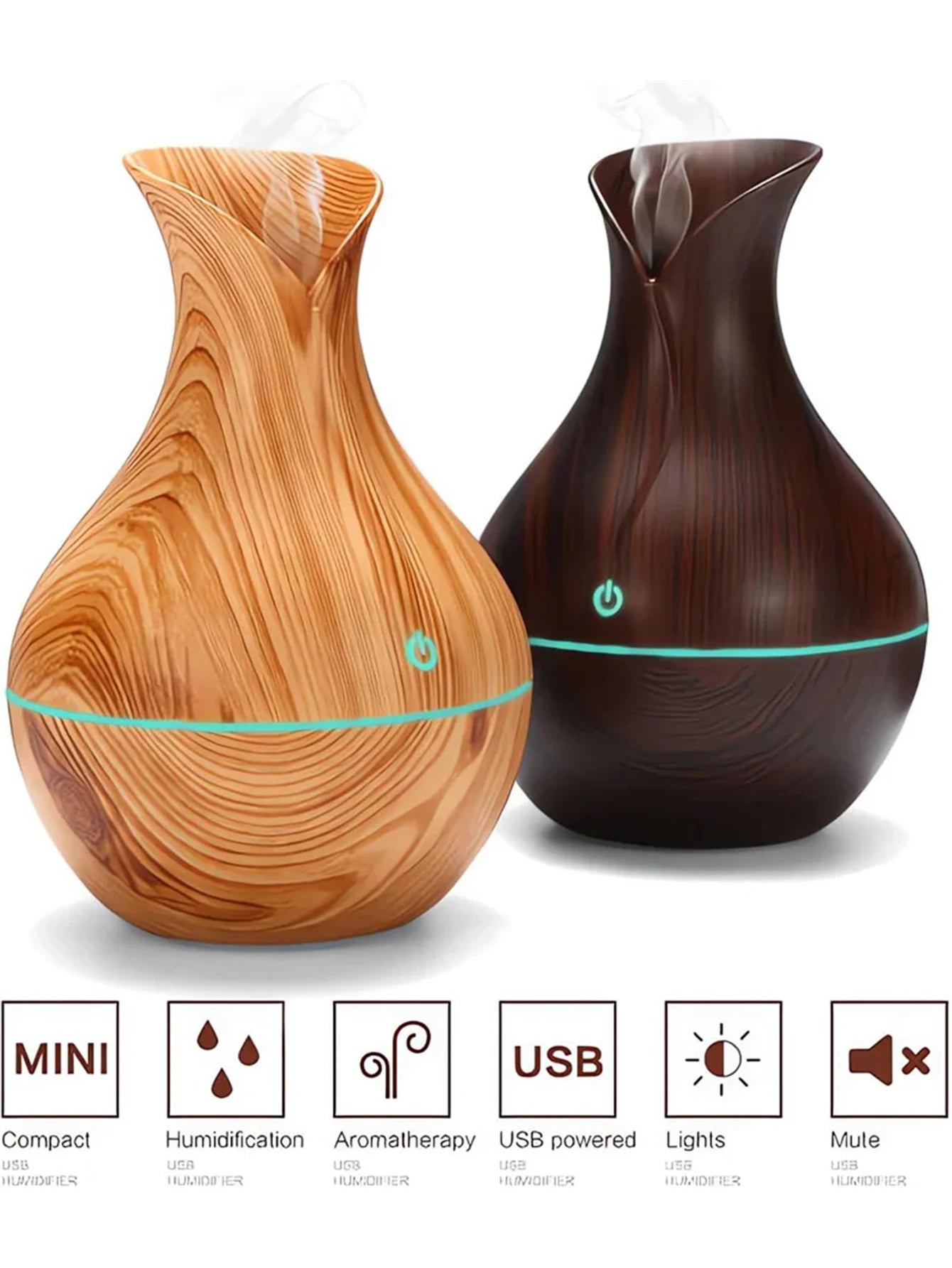 Humidificateur USB 130ML, diffuseur d'arôme en bois LED pour maison - Zone shopping