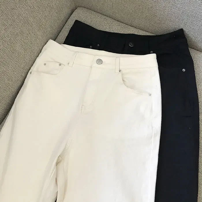 Jeans taille haute coréens femme, jambe droite - Zone shopping